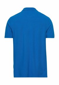 Koszulka polo w jednolitym niebieskim kolorze, wykonana z oddychającej bawełny. Posiada klasyczny kołnierzyk i krótkie rękawy z subtelnymi detalami przeszycia.