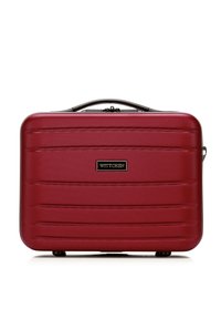 Roter Hartschalen-Aktenkoffer mit horizontalen Strukturlinien, schwarzem Griff und zentralem Markenetikett "WITTCHEN" vor weißem Hintergrund.