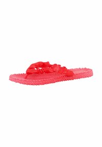 Rode flip-flops met een gevlochten textuur onderkant en gerimpelde satijnen banden. Kenmerkt zich door een lichtgewicht ontwerp en een zachte afwerking.