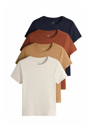 THE SET, 4 PACK SLIM FIT SLINKY RIB T-SHIRTS - T-shirts basic - navy ochre mustard cream