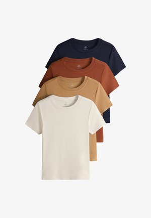 THE SET, 4 PACK SLIM FIT SLINKY RIB T-SHIRTS - T-shirts basic - navy ochre mustard cream