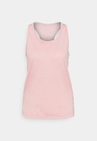 Top de tirantes sin mangas de color rosa claro, con un escote redondeado y diseño de espalda nadadora. Fabricado en un tejido suave y texturizado con un acabado liso.