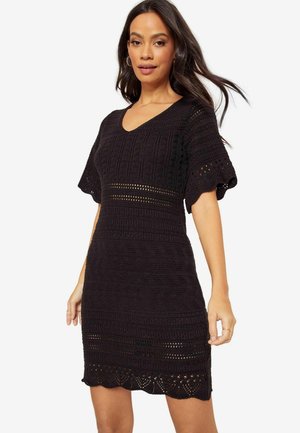 V NECK REGULAR FIT - Svetríkové šaty - black