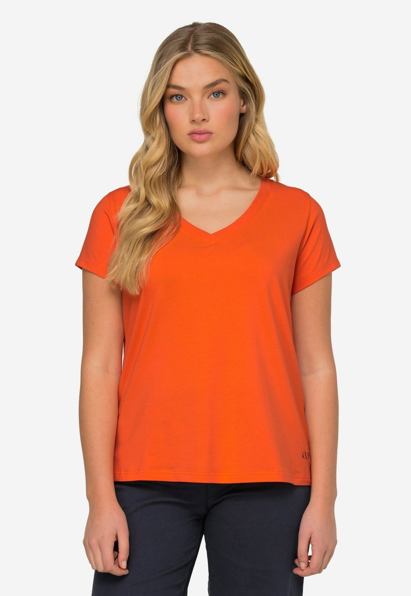 LAURASØN KLEINER KNOTEN V-AUSSCHNITT HALBARM - T-shirt basic - bright orange