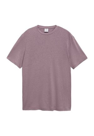 Rond de hals, t-shirt met korte mouwen in licht lavendel, gemaakt van een zachte katoenen mix. Eenvoudig ontwerp zonder patronen of hardwaredetails.