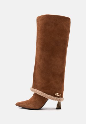 KARL LAGERFELD, DEBUTANTE WINTER FOLD DOWN HI LEG - Ботуши - mid brown