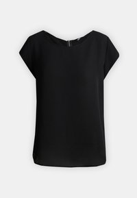 Blusa nera con scollatura rotonda, maniche a cappuccio corte e una zip discreta sul retro. Realizzata in tessuto morbido e leggero con una vestibilità ampia.