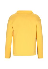 Sárga, hosszú ujjú ing, gallérral, sima anyagból készült. Tiszta, minimalista dizájn, hátulról nézve nincsenek további részletek.
