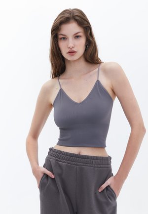 V-NECK SEAMLESS CROP - Top - pewter