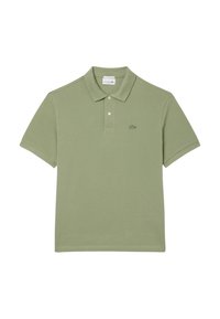 Polo shirt verde chiaro in cotone, con colletto classico, patta con due bottoni e logo ricamato sul lato sinistro del petto.