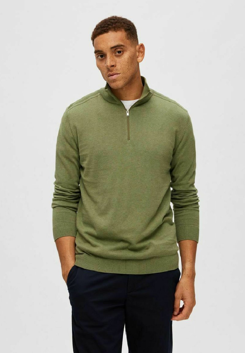 Selected Homme SLHBERG HALF ZIP - Stickad tröja - vineyard green