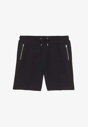 Pantaloncini da ginnastica neri in tessuto morbido, con vita con coulisse, due tasche con cerniera e vestibilità comoda.