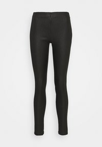 Svarta leggings med ett texturerat mönster och en åtsittande design. Midjebandet är elastiskt, vilket säkerställer en snug passform och flexibilitet.