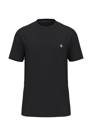 T-shirt en coton noir à manches courtes, col rond et petit logo sur la poitrine. Texture lisse et design à coupe classique.