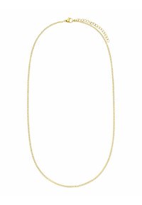 Gouden metalen ketting met een klassiek schakeldesign, voorzien van een karabijnsluiting en een verstelbare verlengkettinkje voor lengtes variatie.