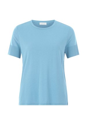 T-shirt azzurro chiaro a maniche corte con girocollo e polsini a coste, orlo dritto.