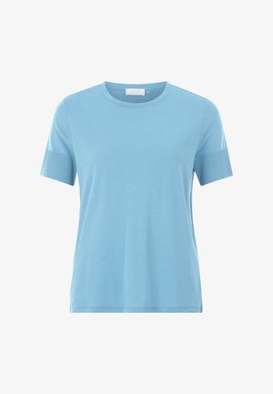 T-shirt azzurro chiaro a maniche corte con girocollo e polsini a coste, orlo dritto.