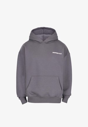 Hallidega hall dressipluus, millel on ees tasku ja valge "DROPSIZE CLO." tekst vasakul rindkeres.