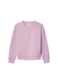 Fialová mikina s rebrovanými manžetami a dolným okrajom, na prednej strane so žiarivým logom "Pepe Jeans London". Mäkký bavlnený materiál.