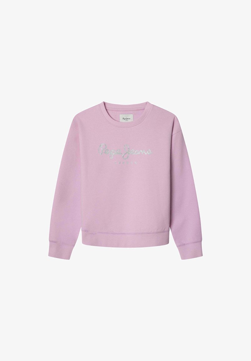Lilla dressipluus ribatud mansettide ja äärega, mille esiplaanil on särav "Pepe Jeans London" logo. Pehme puuvillane materjal.