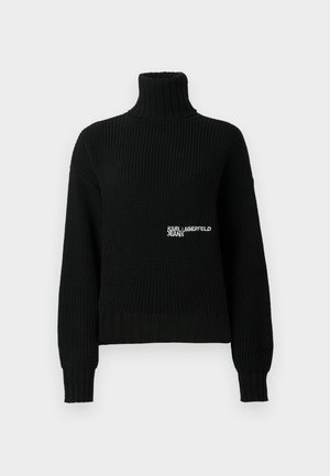 Jersey de cuello alto negro con relieve y manga larga, con el logotipo en blanco "Karl Lagerfeld Jeans" en el pecho.