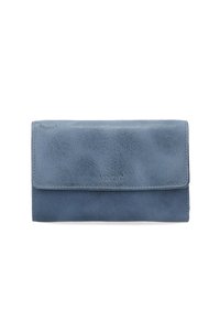 Blue leather wallet with a textured surface, fold-over design, and stitched edges. Features the brand name "Venezia" embossed on the front.
