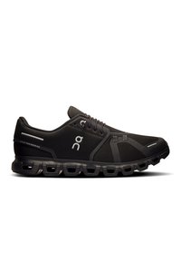 Schwarze Laufschuhe mit einem Mesh-Obermaterial, elastischen Schnürsenkeln und einer ausgeprägten gepolsterten Sohle. Verfügt über Branding und reflektierende Akzente.