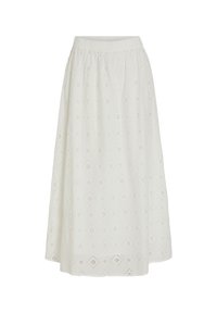 Λευκή φούστα midi με χαλαρή εφαρμογή, που διαθέτει υφάσμά eyelet με σχέδιο διαμαντιών και ελαστική ζώνη για άνεση.