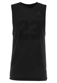 Černý bezrukávový basketbalový dres s výstřihem do V, na přední straně s vyraženým číslem "23" a malým logem v horním levém rohu.
