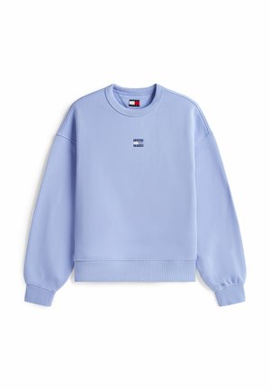 Helle blaue Baumwoll-Sweatshirt mit langen Ärmeln, gerippten Bündchen und einem Rundhalsausschnitt, mit einem kleinen Logo-Detail auf der Brust.