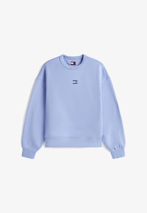 Lyseblå bomulds-sweatshirt med lange ærmer, ribbede manchetter og rund halsudskæring, med et lille logo ved brystet.