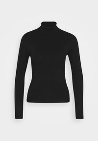 Mustmustik turtleneck sviiter pika varrukaga, valmistatud siledast kudumisest. Omab kitsast disaini ja soonikkoes kraed.