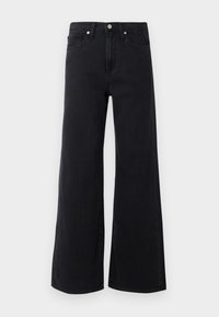 Black wide-leg jeans made of denim, featuring a classic five-pocket design, button closure, and subtle stitching details.