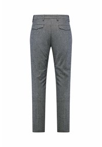Grijze broek met een gestructureerd oppervlak, twee achterzakken en een slim fit ontwerp. Voorzien van riemlussen en een rechte pijpenstijl.