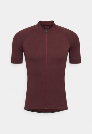 Kurzärmliges Herren-Radtrikot in Burgunderrot mit durchgehendem Frontreißverschluss und hohem Kragen, präsentiert vor weißem Hintergrund.