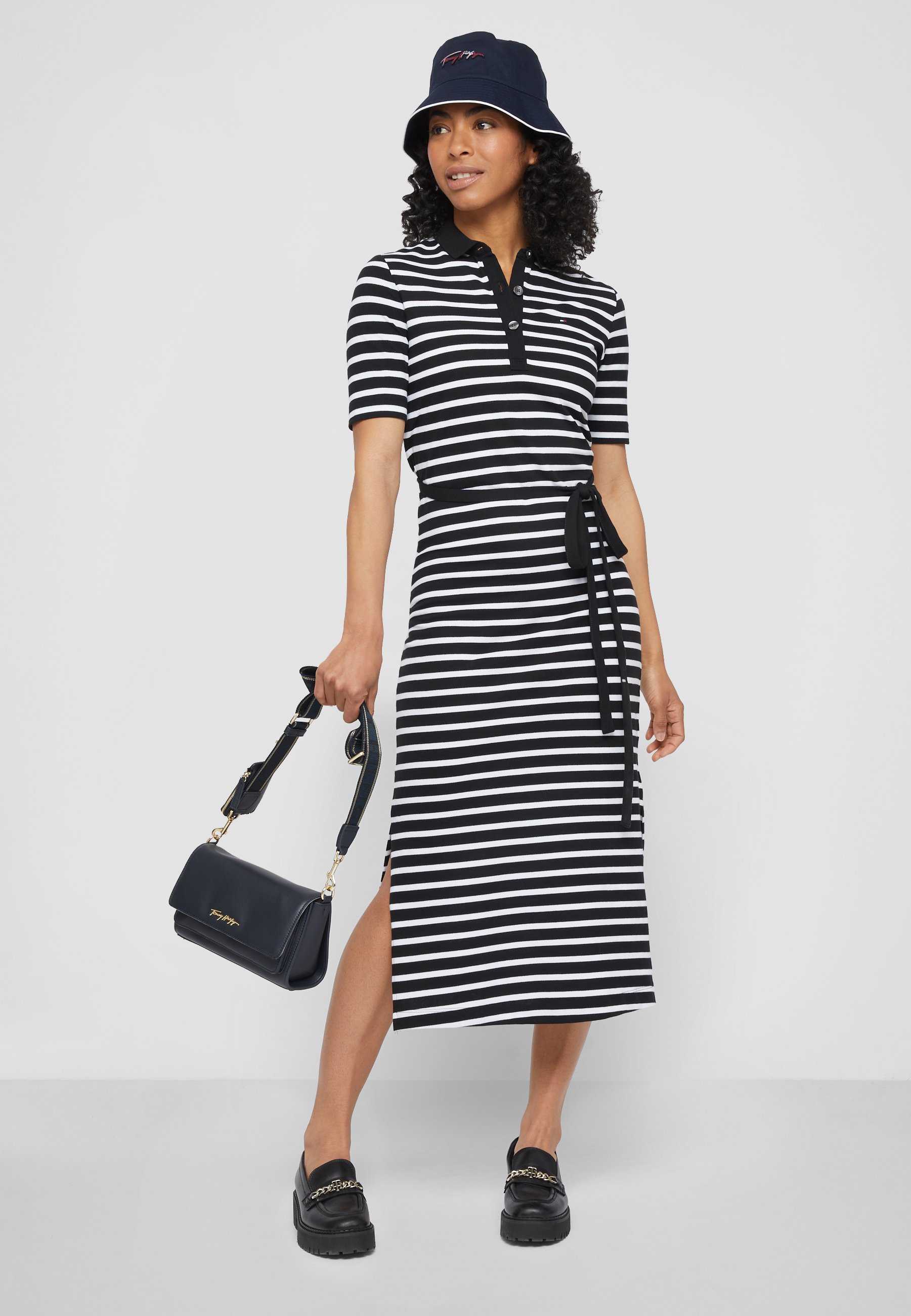 Tommy Hilfiger BRETON REGULAR MIDI DRESS - Vestito estivo -  black/white/nero - Zalando.it