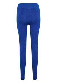 Blå leggings med ett texturerat leopardmönster, figurnära design och en bred, elastisk midjeband för komfort.