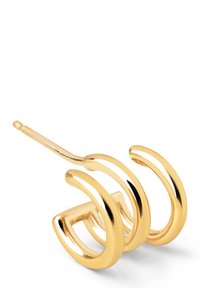 Horquilla de metal dorado con un diseño elegante y curvado que presenta tres lazos entrelazados. Su textura suave y brillante realza su apariencia moderna.