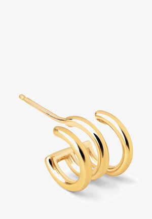 Pic à cheveux en métal doré avec un design élégant et courbé comportant trois boucles entrelacées. Sa texture lisse et brillante renforce son apparence moderne.