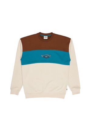 Bluza z długim rękawem i okrągłym dekoltem z blokami kolorów brązowego, turkusowego i beżowego oraz małym logo Billabong na piersi.