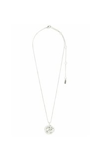 Silverhalsband med en texturerad, abstrakt formad berlock på ett tunt kedja. Har justerbar längd med en liten taggdetalj.