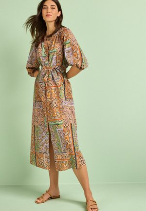 100% COTTON MIDI SHIRT DRESS - Kreklkleita - orange paisley print