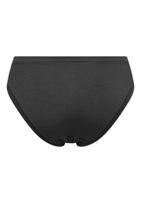 Black cotton brief with a smooth texture, mid-rise design, and elastic waistband. Features seamless edges for comfort.