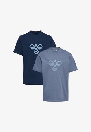 Hummel, HUMMEL HMLJR REG TUKAS 2-PACK T-SHIRT S/S - T-Shirt print - dress blues flint stone