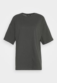 Dark gray, short-sleeve t-shirt in a relaxed fit, made of soft fabric with a round neckline and no embellishments or patterns.