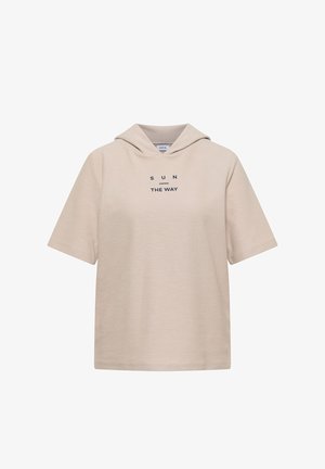 Cecil, KURZARM SHIRT MIT KAPUZE UND WORDING - T-shirts print - cashmere beige
