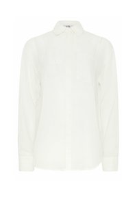 Camicia bianca a maniche lunghe con colletto, taschino singolo sul petto e tessuto leggero e liscio. Caratterizzata da un design pulito e classico.