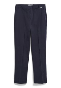 Navy blauwe broek van een katoenmix, met een recht model, twee voork/users, en een subtiele voorplooien.