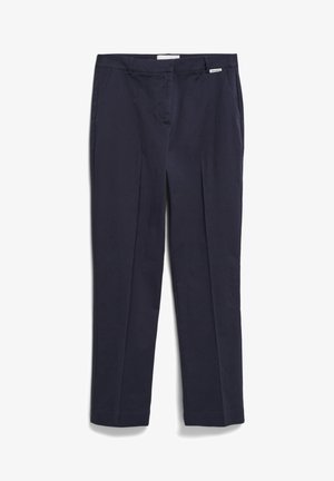 Navy blauwe broek van een katoenmix, met een recht model, twee voork/users, en een subtiele voorplooien.
