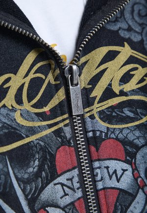 Ed Hardy, MENS STORMING NEW YORK WASHED RELAXED ZIP THRU HOODIE - Felpa con zip - black